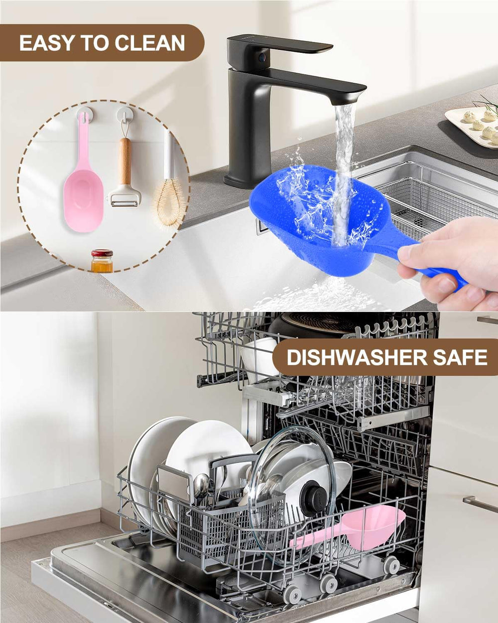 Aosnare dog food scoop after use, easy to rinse and store.