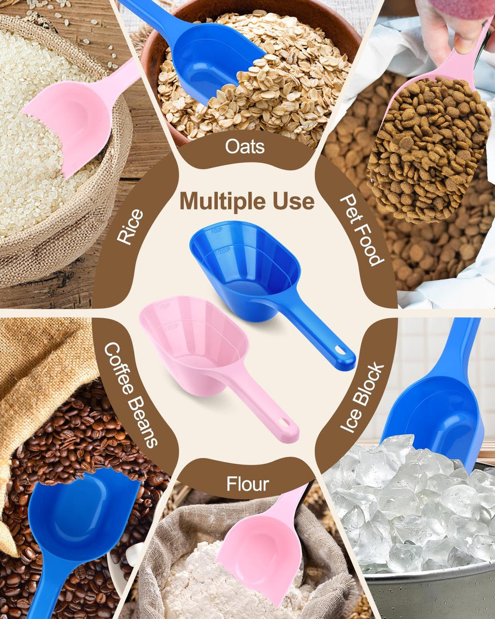 Aosnare dog food scoop used for ice and more in the kitchen.