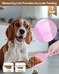 Aosnare dog food scoop with pink-blue handle for easy grip and visibility.