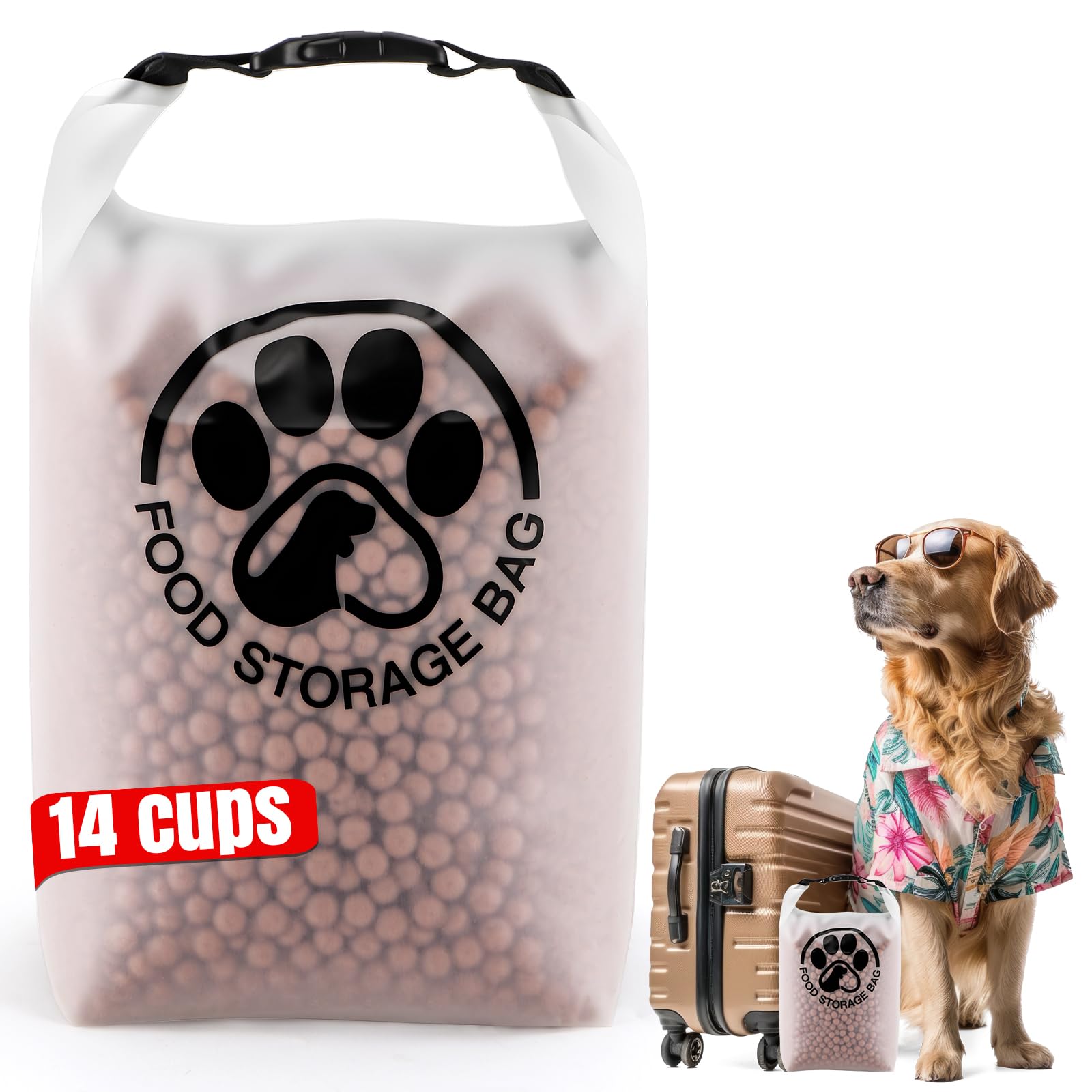 Aosnare pet food storage bag with roll-top closure showing airtight seal.