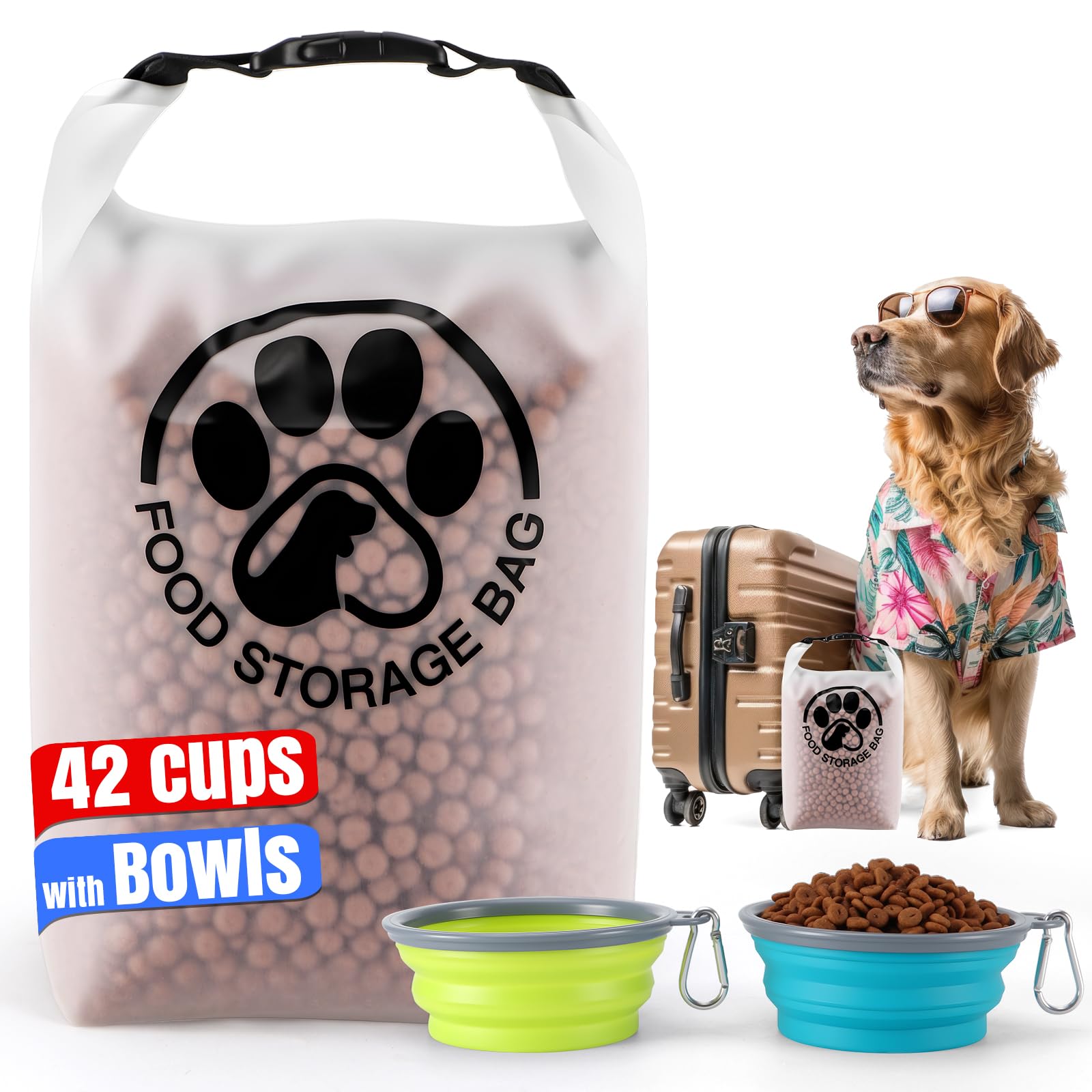 Aosnare pet food storage bag roll-top closure ensures airtight travel freshness.