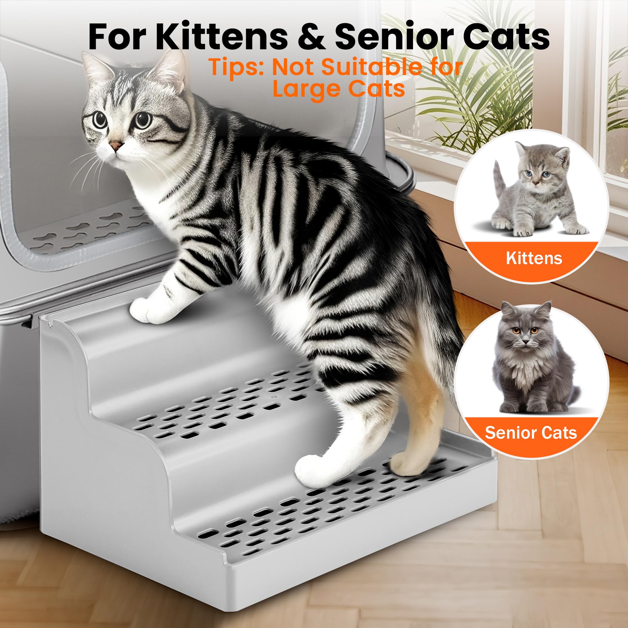 Aothey Litter Box Step side view shows compact footprint fits small spaces.