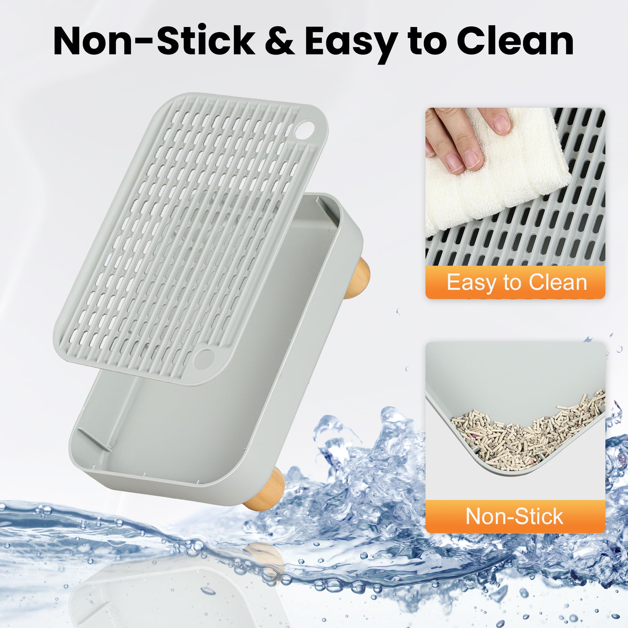 Aothey Litter Box Step easy-clean surface prevents litter sticking.
