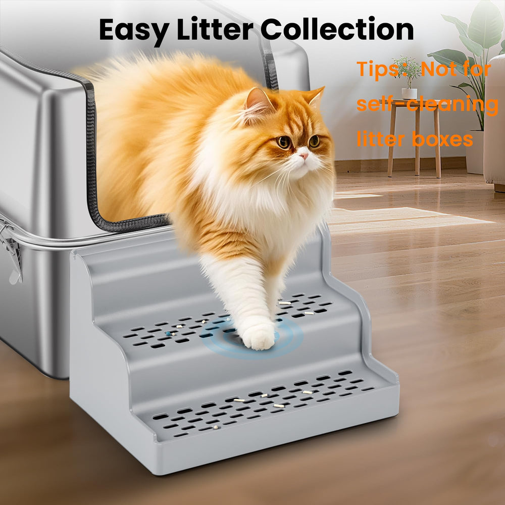 Aothey Litter Box Step mesh catcher prevents litter scatter for cleaner floors.