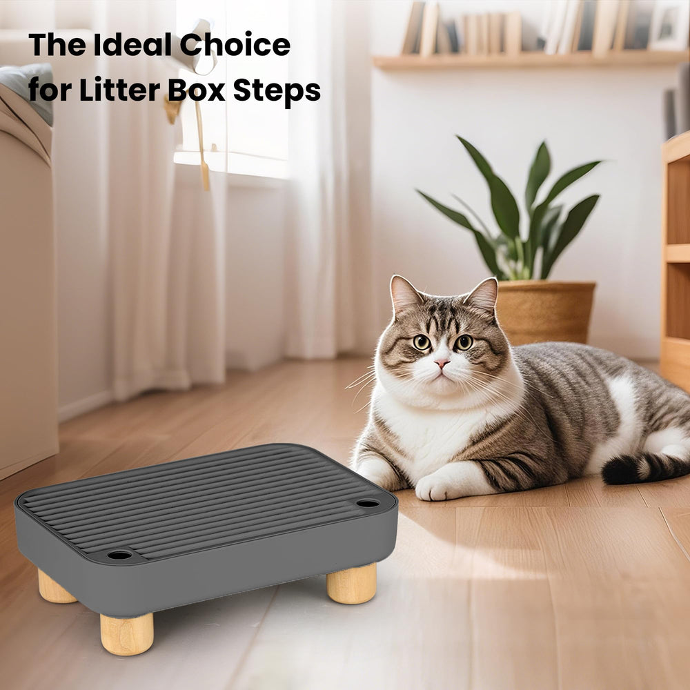 Aothey Litter Box Step Ramp charcoal gray design complements any home.