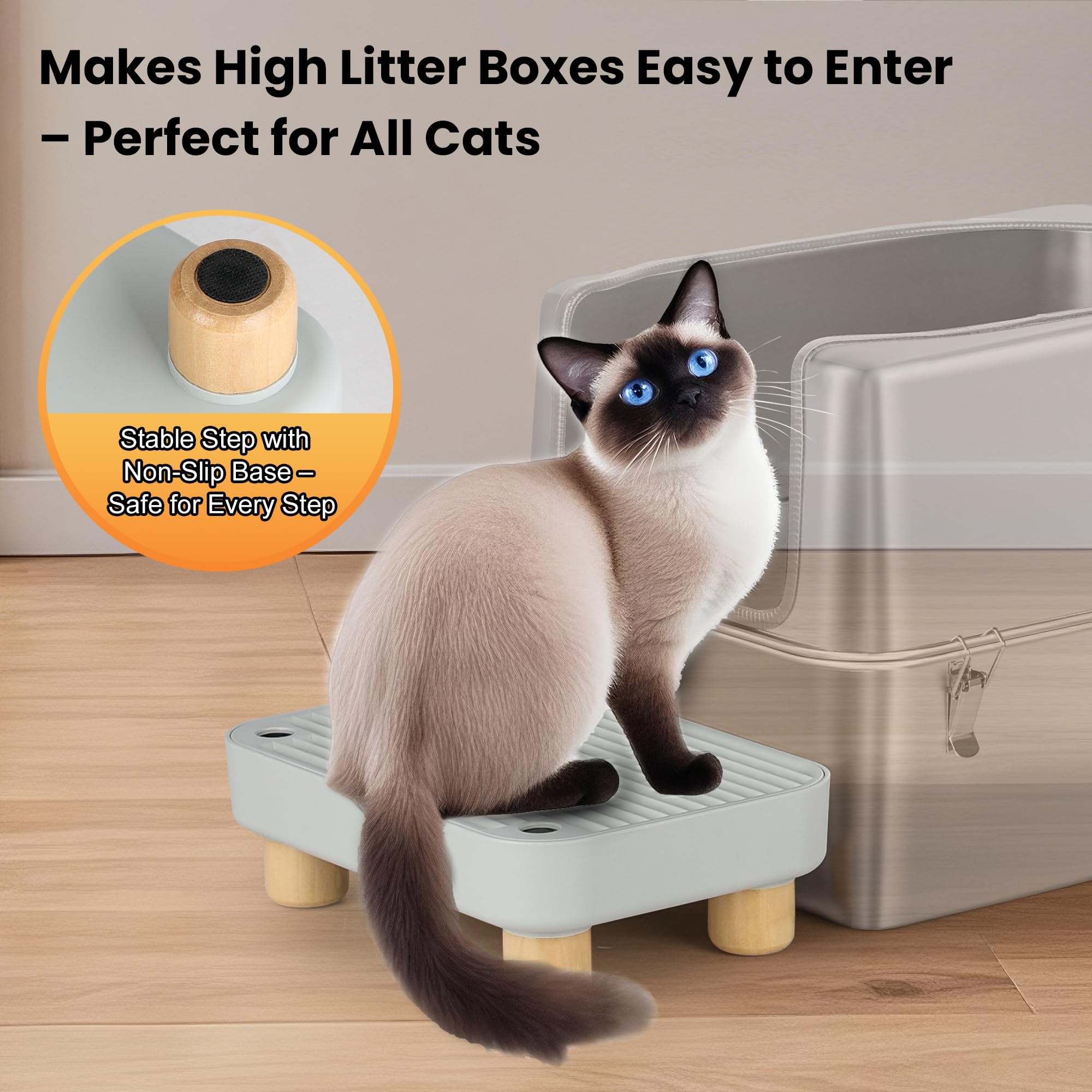 Aothey Litter Box Step supports elderly cats with easy-to-climb ramp.