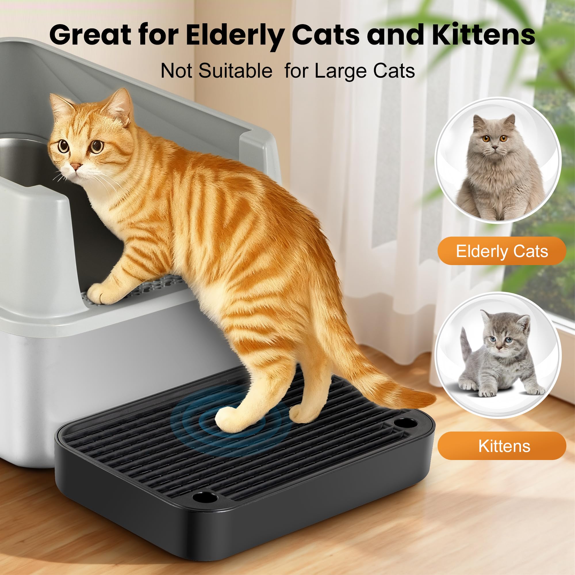 Aothey Litter Box Step senior-friendly setup shows non-slip design for elderly cats