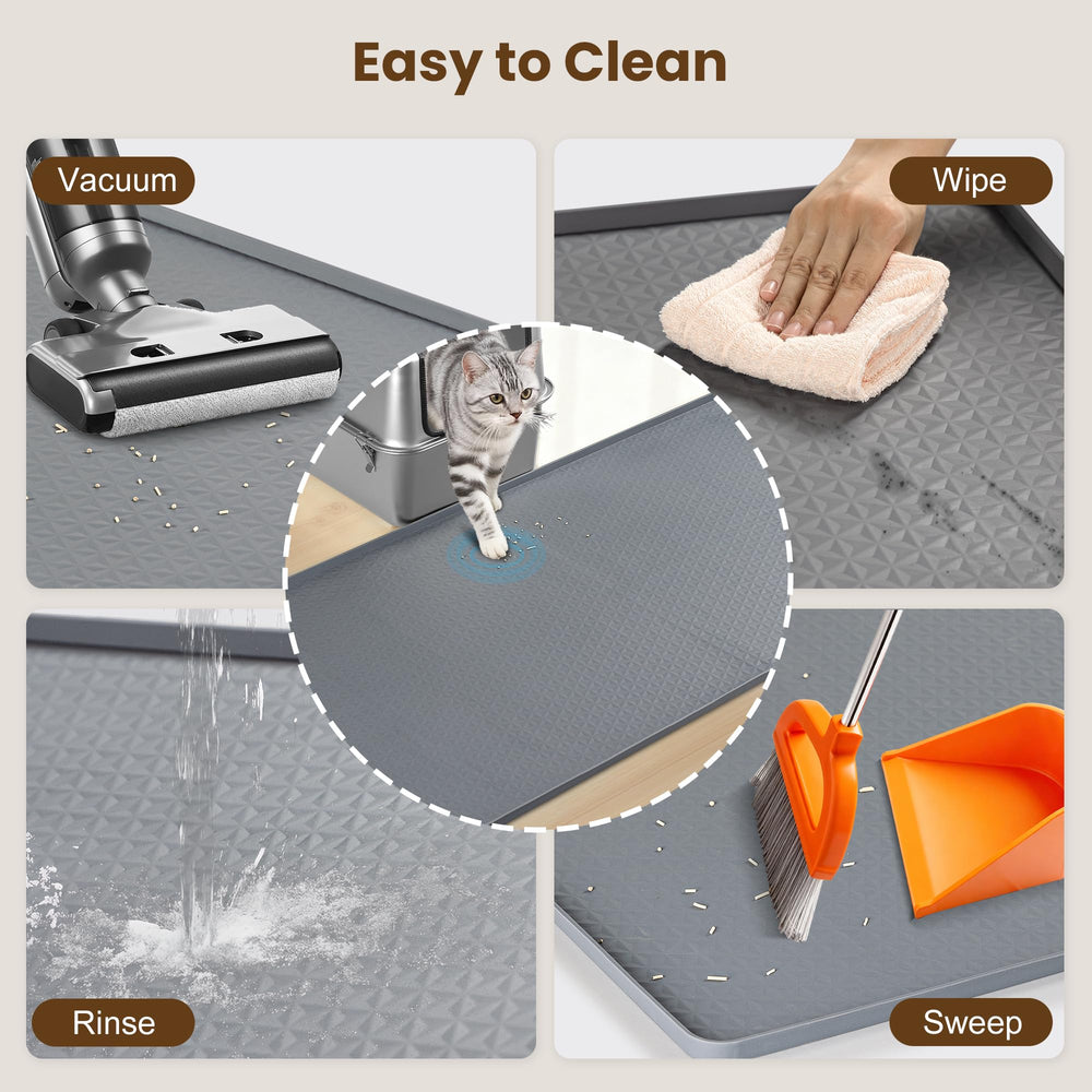 Aothey multi-purpose cat litter mat under bowls for spills and messes.