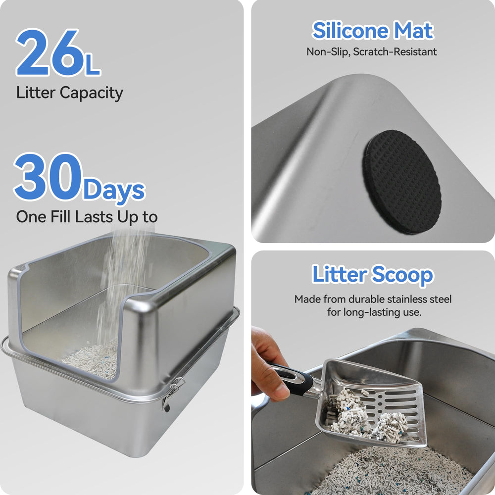 Aothey stainless steel litter box anti-slip pads protect floors during active use.