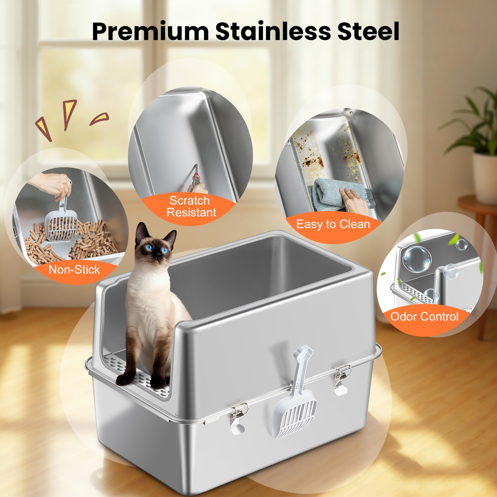 Aothey litter box with anti slip pads to protect floors