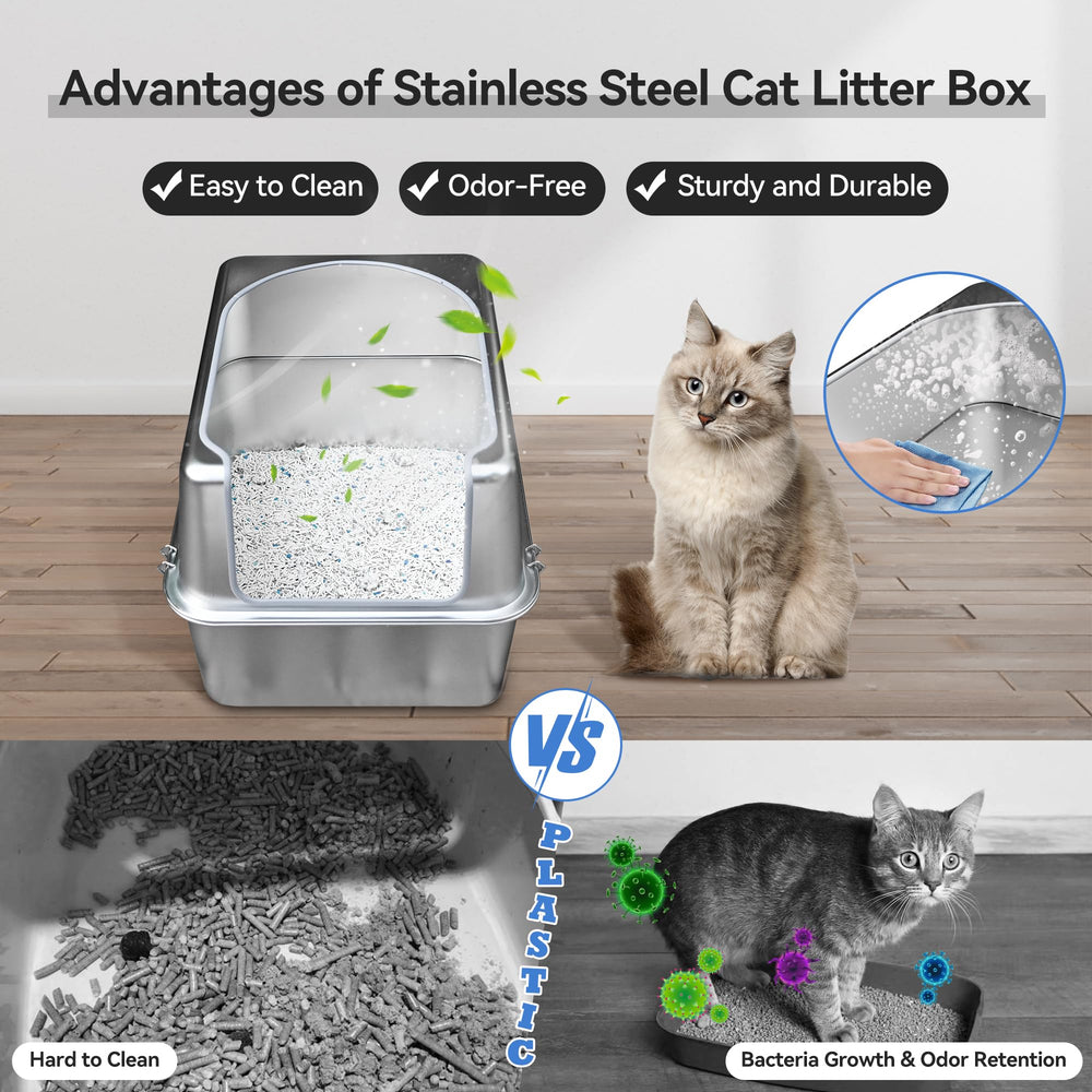 Aothey stainless steel litter box enclosed design keeps odors calmer and messes neatly contained.