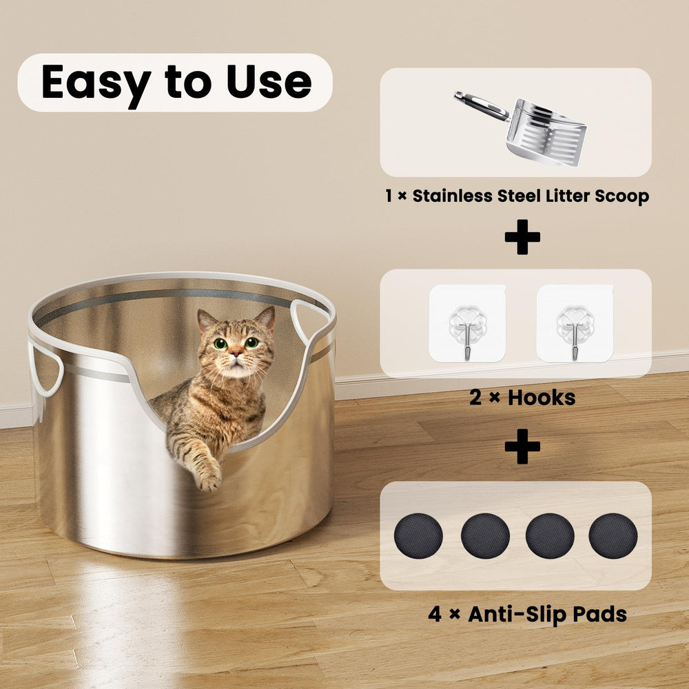 Aothey stainless steel litter box round anti-slip-pads protect floors during use