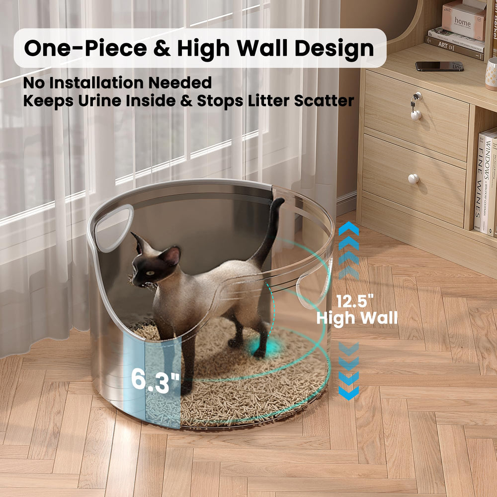 Aothey stainless steel litter box round interior space emphasizes roomy area for large cats