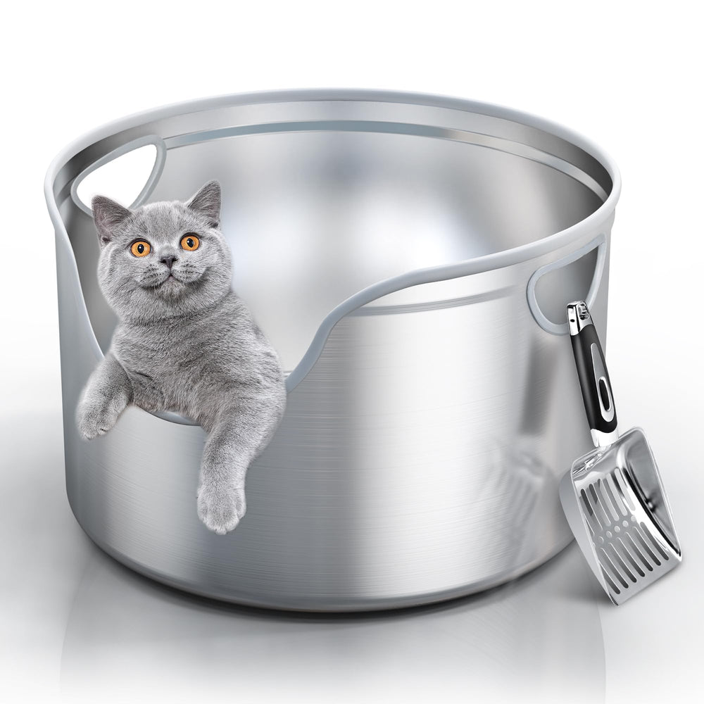 Aothey stainless steel litter box round top view shows durable construction for long-lasting use