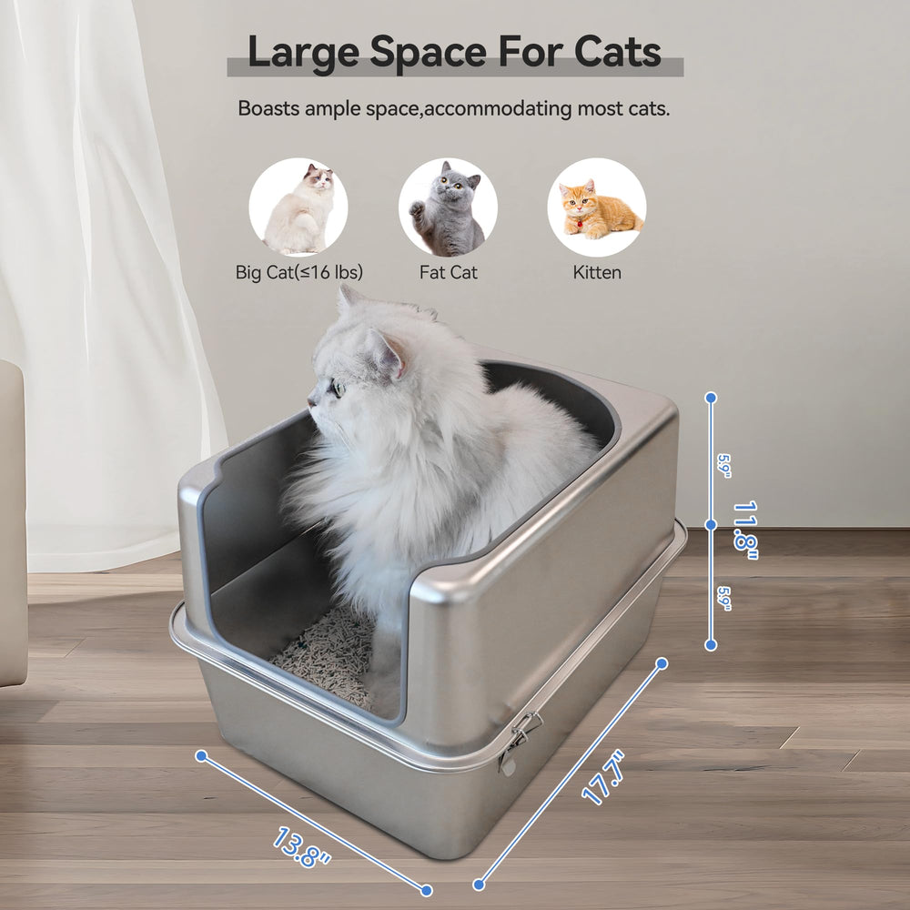 Aothey stainless steel litter box rounded-edges provide safe, cat-friendly corners during use.