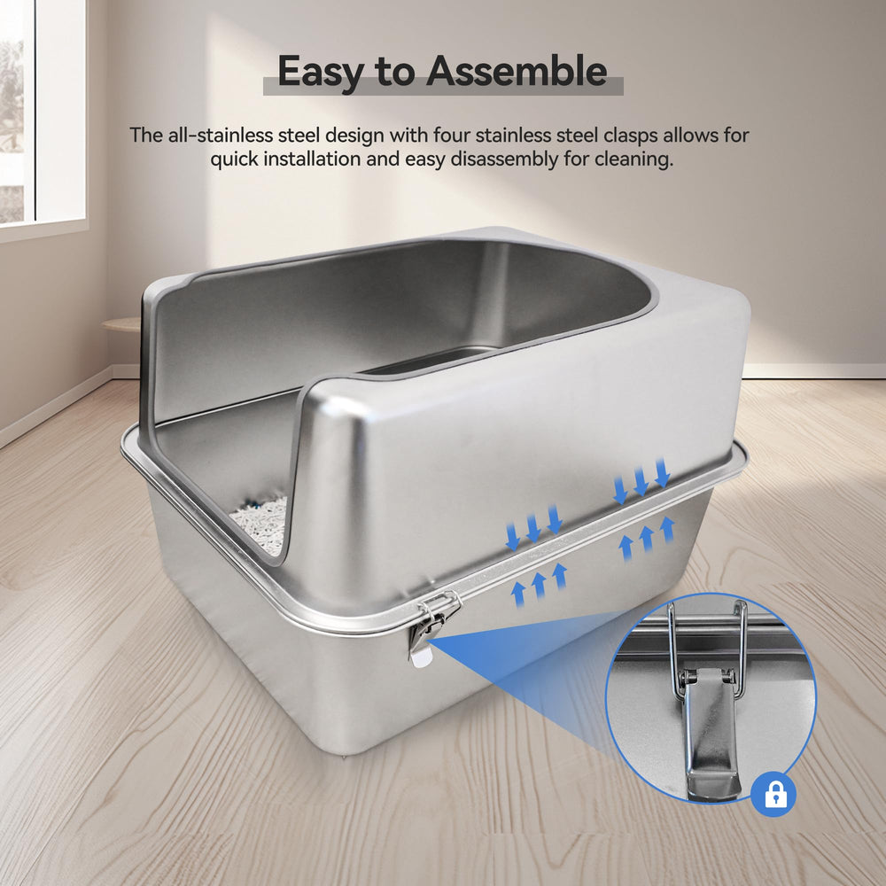 Aothey stainless steel litter box size 17.7x13.8x11.8 inches fits large cats comfortably.