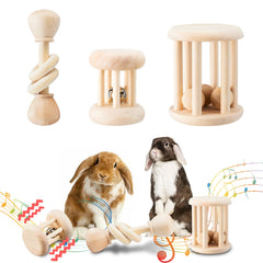 AOWPFVV 3pcs wooden bunny toys pack provides safe chewing and interactive play.
