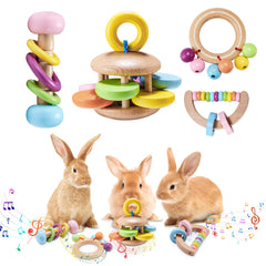 AOWPFVV 4 Pcs Wooden Bunny Toys close-up shows safe edges for gentle nibbling and play.