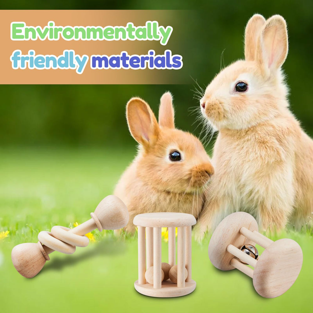 AOWPFVV wooden bunny toy teeth grinding 3in promotes oral exercise in small pets.