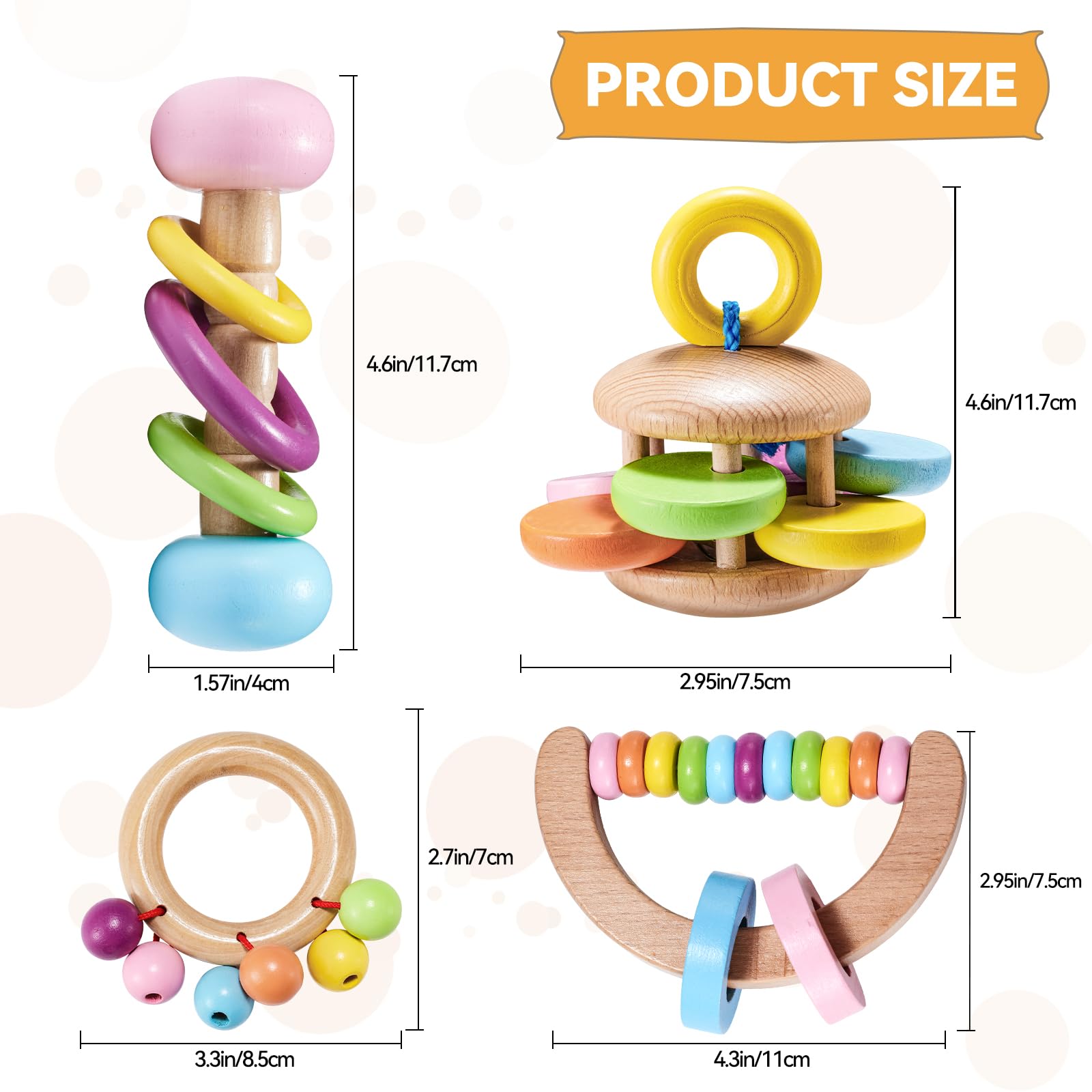 AOWPFVV 4 Pcs Wooden Bunny Toys vibrant colors aid visual stimulation during supervised play.