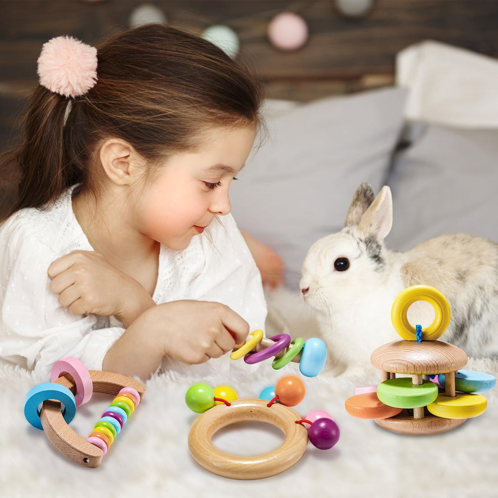 AOWPFVV Wooden Bunny Toys are suitable for indoor and outdoor pet fun.