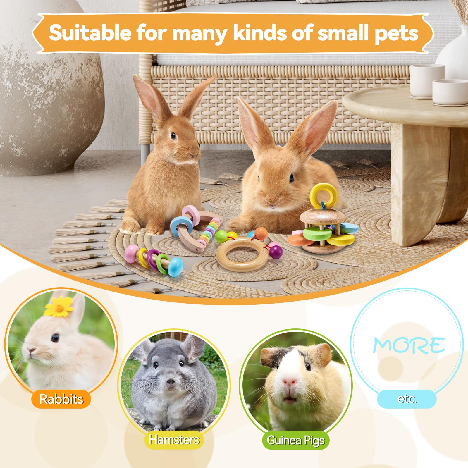 AOWPFVV 4 Pcs Wooden Bunny Toys suit rabbits, guinea pigs, hamsters and chinchillas.