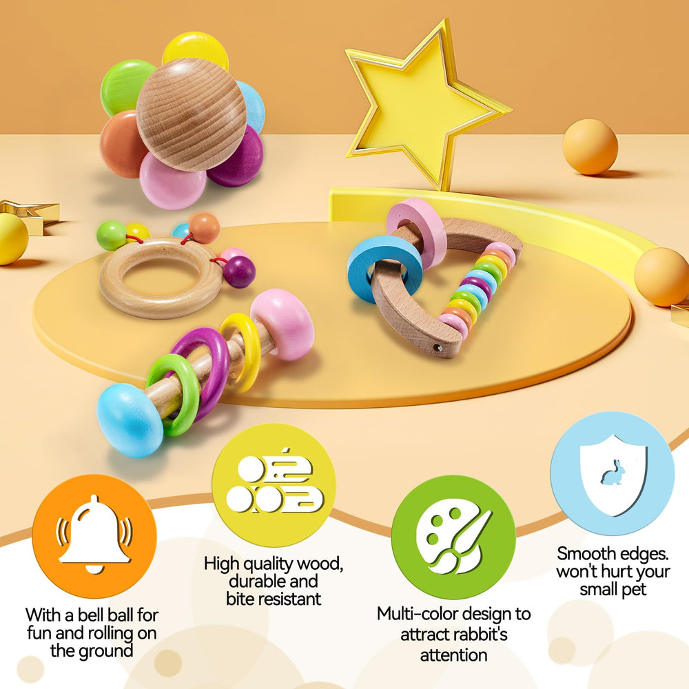 AOWPFVV Wooden Bunny Toys colorful paint captures small pets' attention for active enrichment.