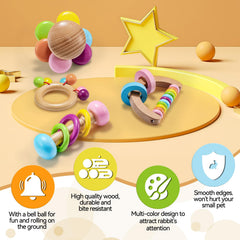 AOWPFVV Wooden Bunny Toys colorful paint captures small pets' attention for active enrichment.