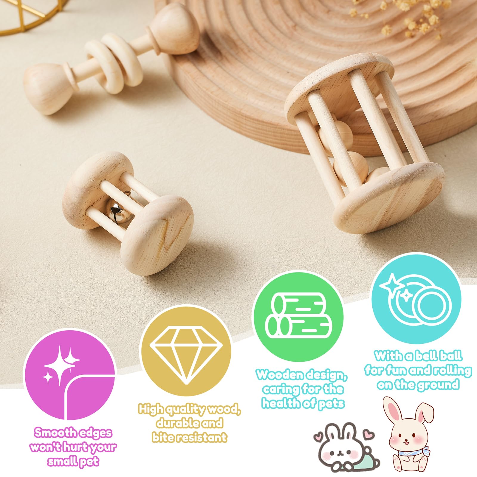 AOWPFVV wooden chew toy for guinea pigs offers fiber-rich engagement.