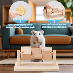 AOWPFVV wooden hamster toy cubes closeup highlights chew-friendly texture.