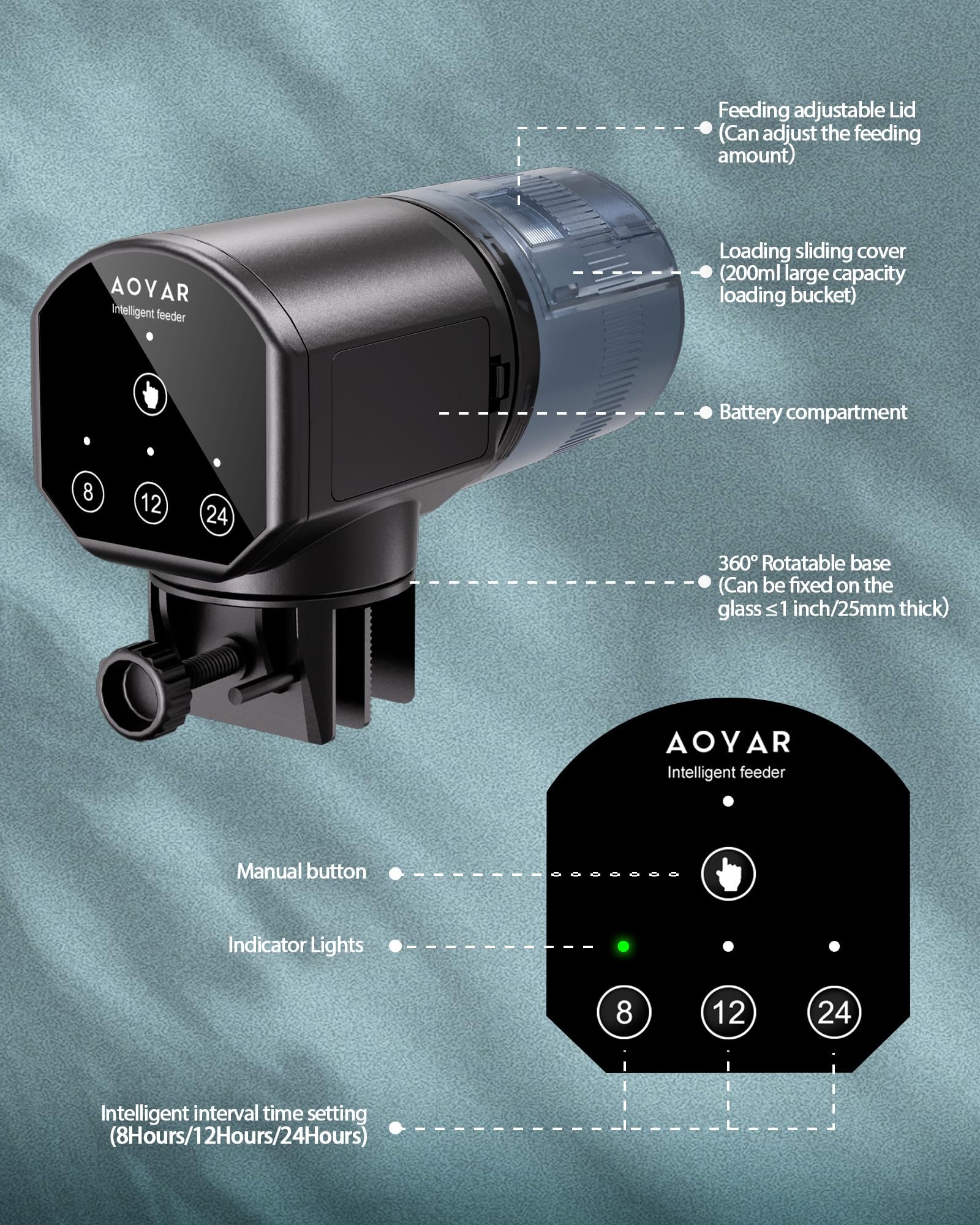 Aoyar compatible with flakes, pellets, powder, and strips for diverse fish diets.