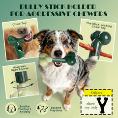 Apasiri bully-stick-holder with bacon scent enhances long chew sessions.