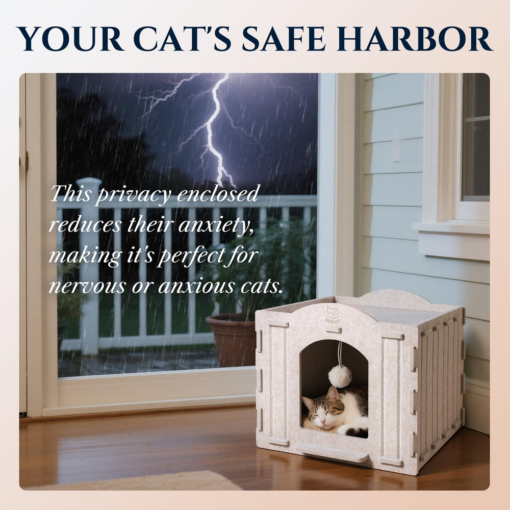 Apasiri cat house exterior warm interior showcases snug hideaway for anxious cats