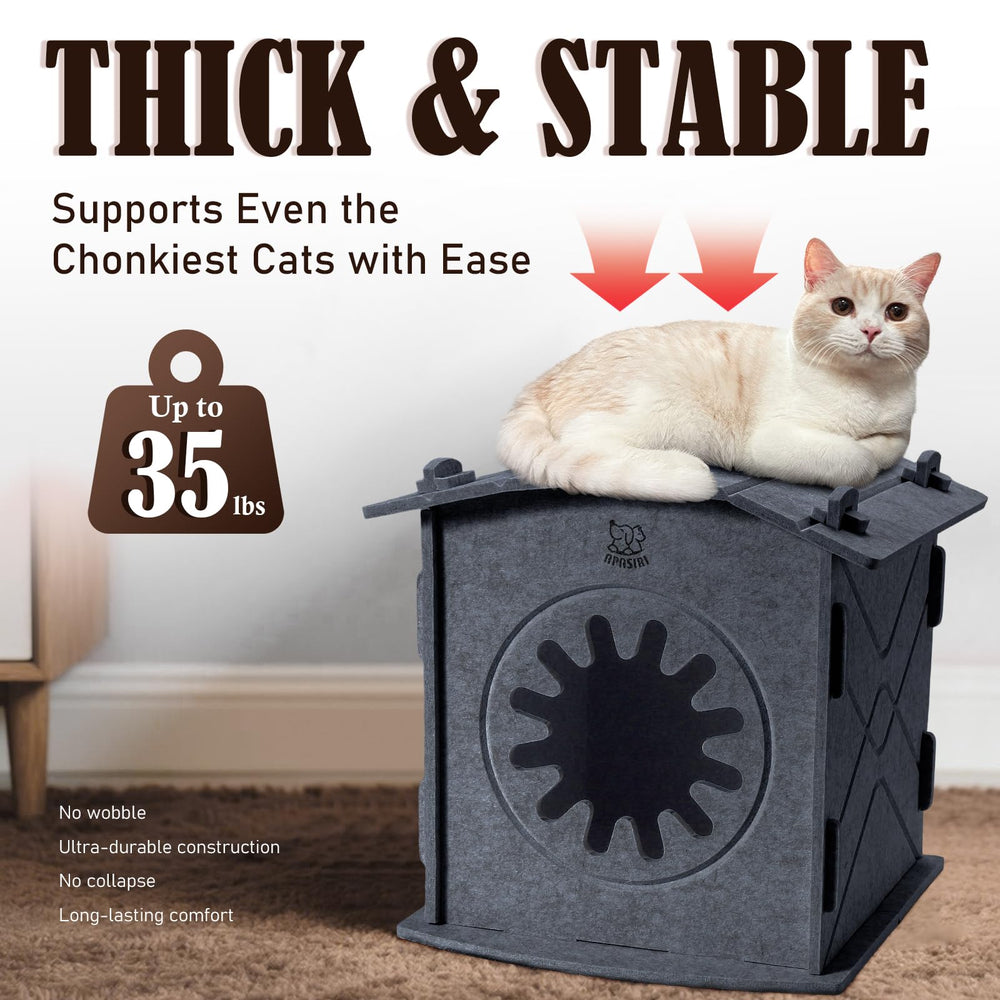 Apasiri Cat House grey insulated felt closeup highlights durable warmth