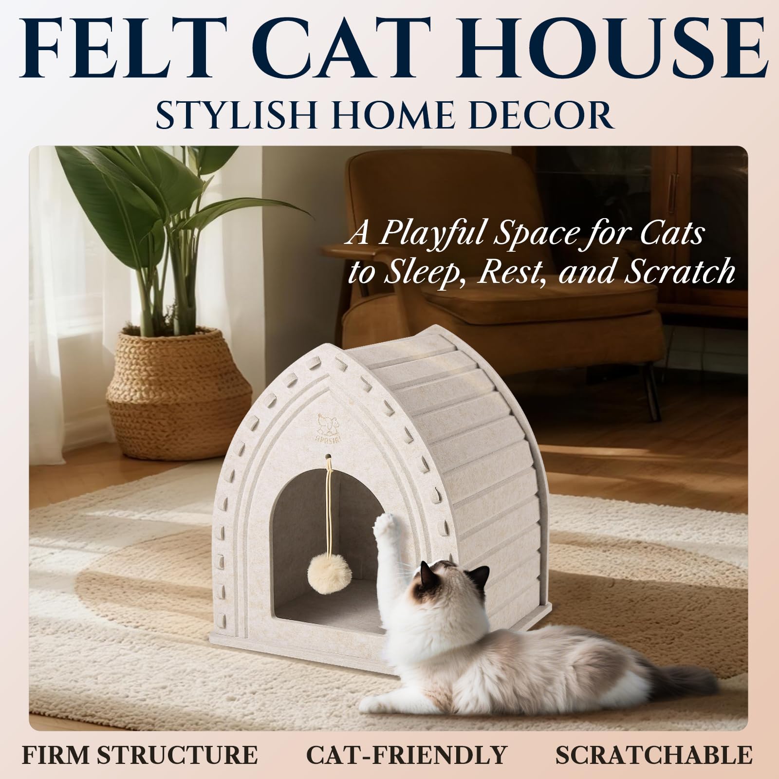 Apasiri Cat House detachable plush ball toy invites gentle play.