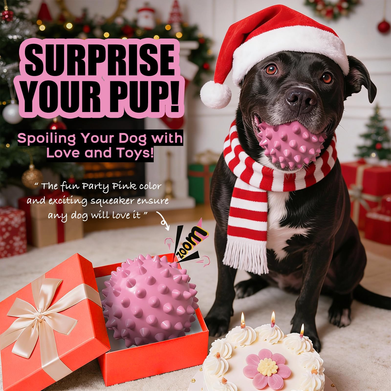 Apasiri dog ball with spike texture for secure chewing grip.