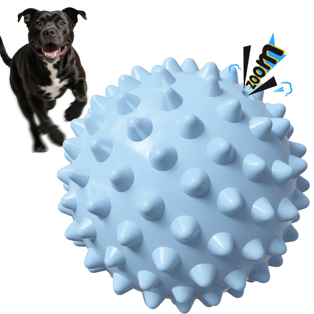 Apasiri squeaky ball blue front view shows 3.5 inch size for medium and large dogs in action