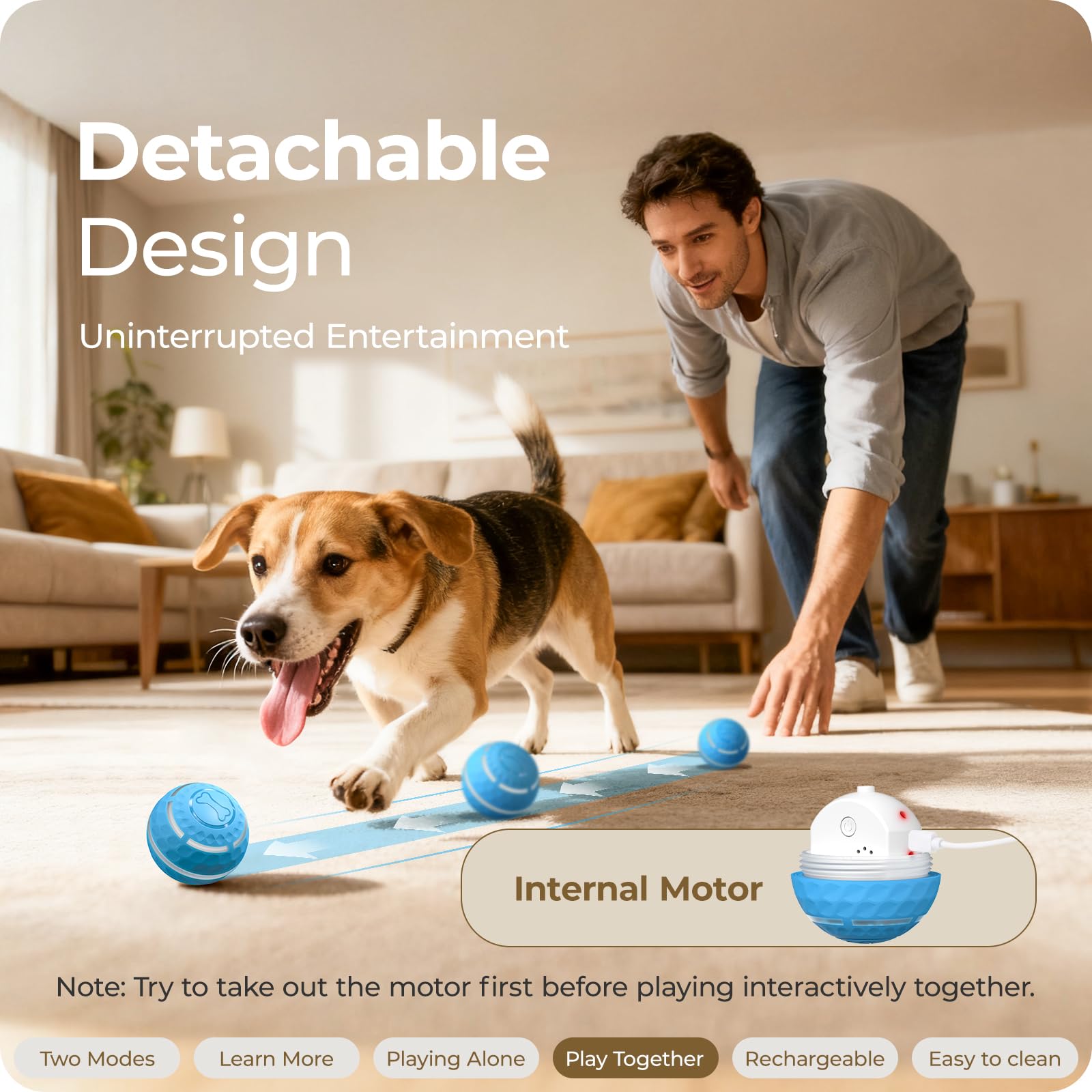 Apasiri Duraspin ball unibody design minimizes detachable parts during chewing.