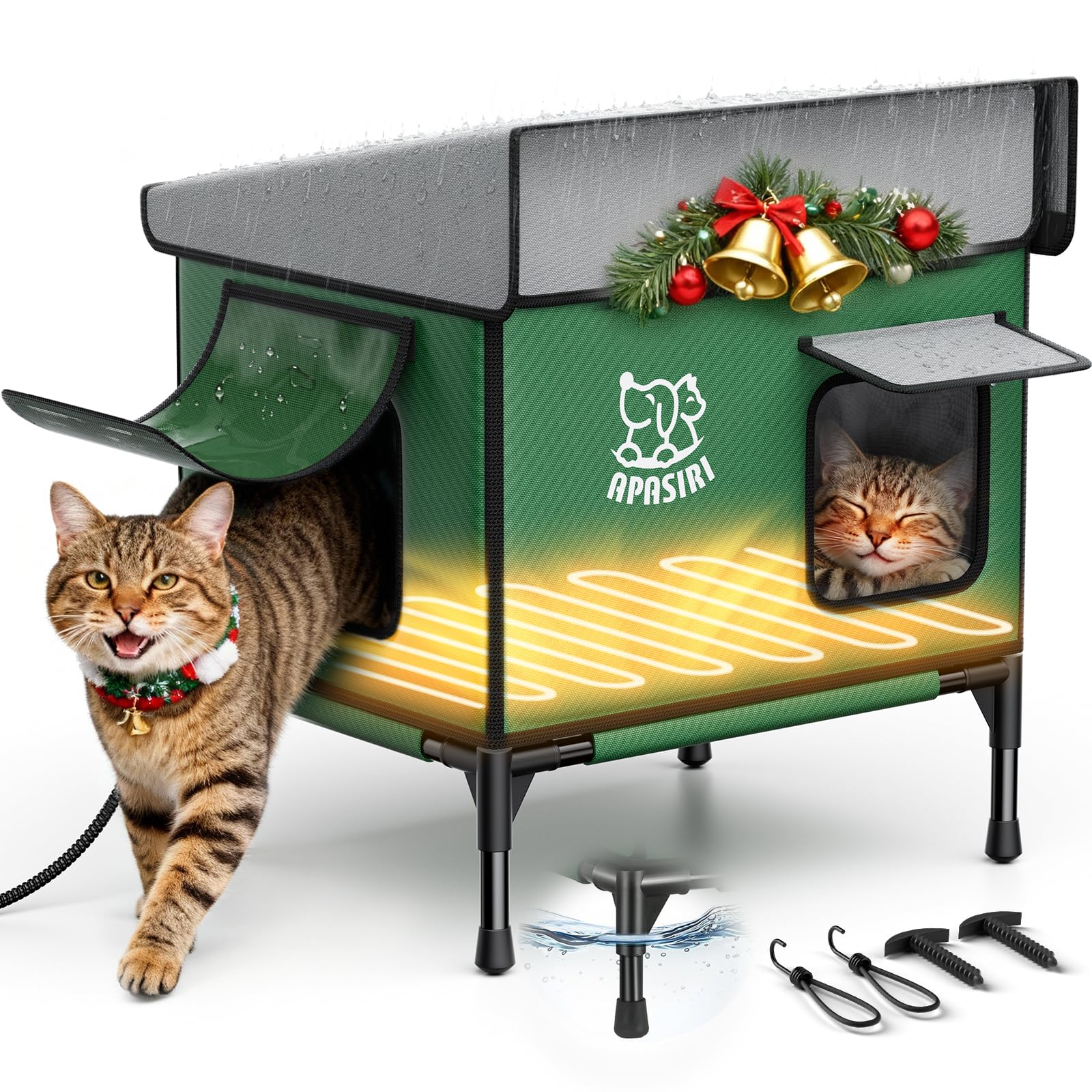 Apasiri heated cat house front view showing weatherproof outdoor shelter for outdoor cats
