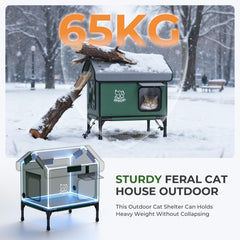 Apasiri heated outdoor cat house interior with warming pad for cozy chilly days.