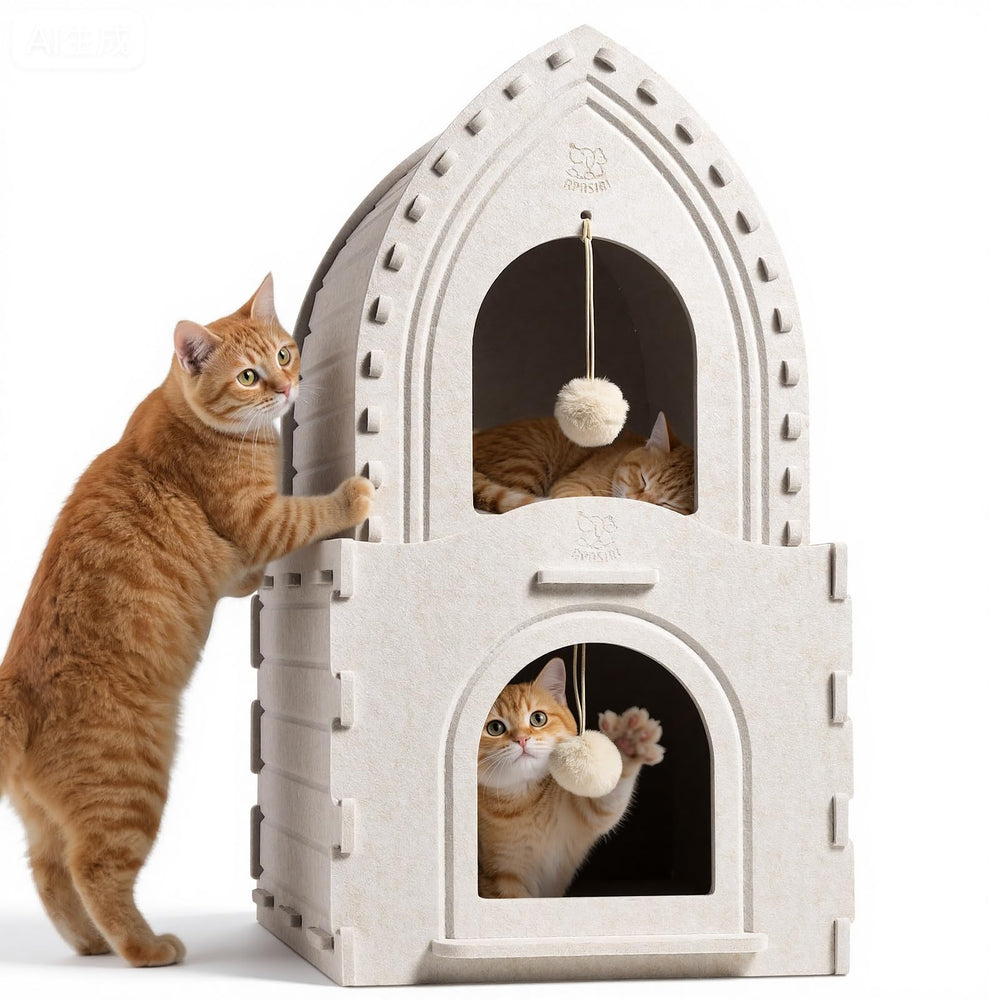 Apasiri indoor cat house dual-deck highlights versatile two-level design for multi-cat homes.