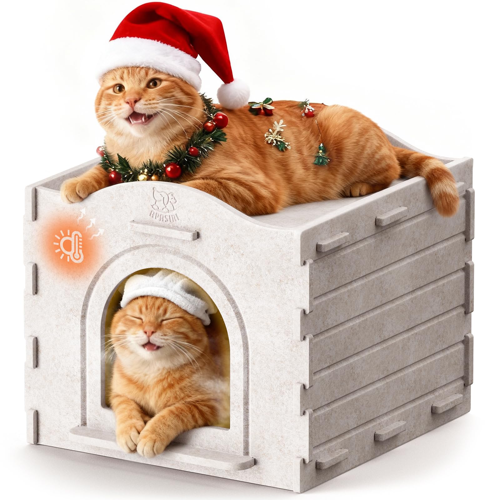Apasiri indoor cat house warm-insulation close-up shows cozy winter shelter for indoor cats