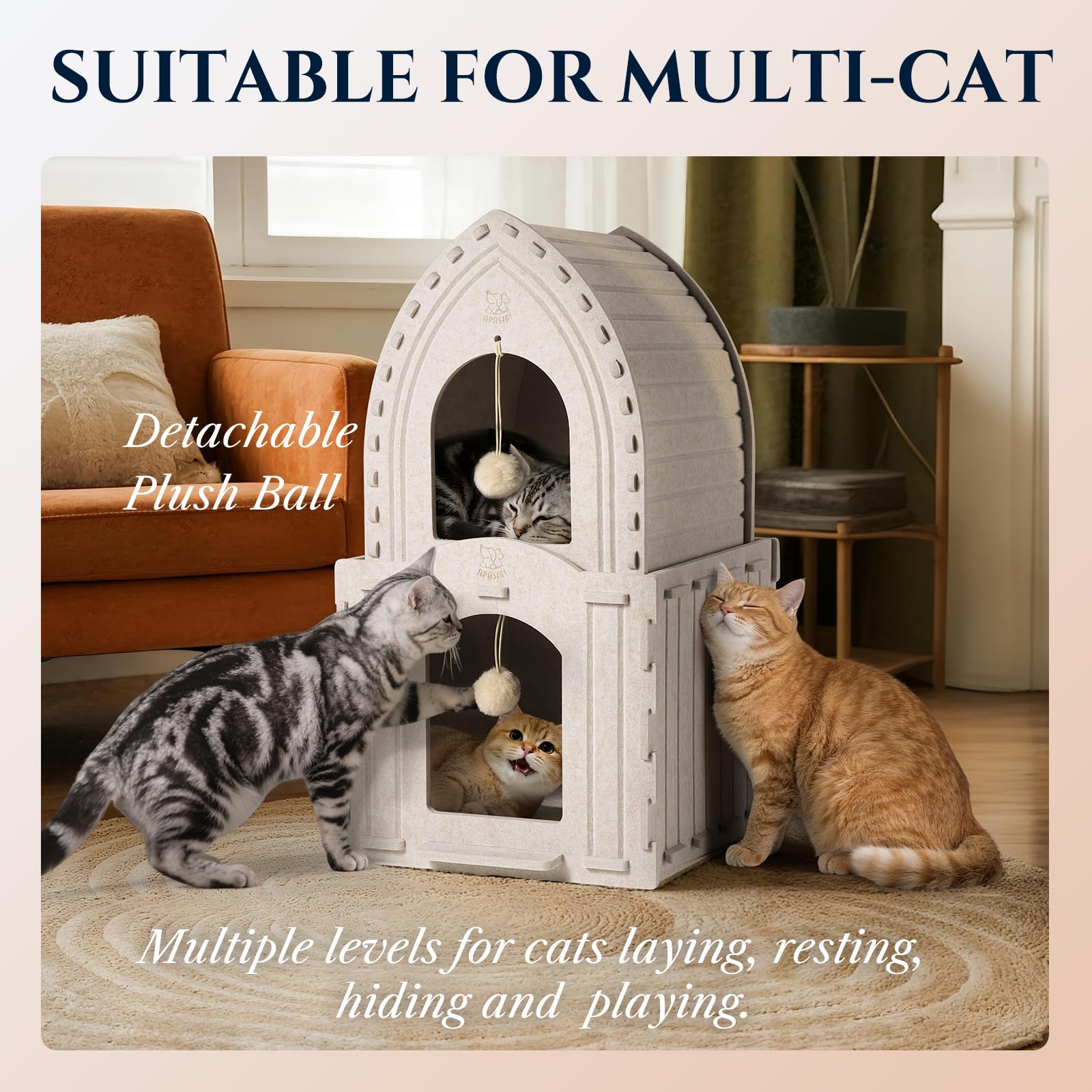 Apasiri lightweight portable cat house can travel or move between rooms easily.