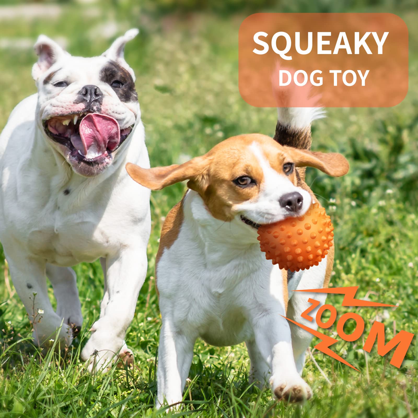 Apasiri peanut-flavor dog ball squeaker close-up demonstrates built-in squeaker for engaging play