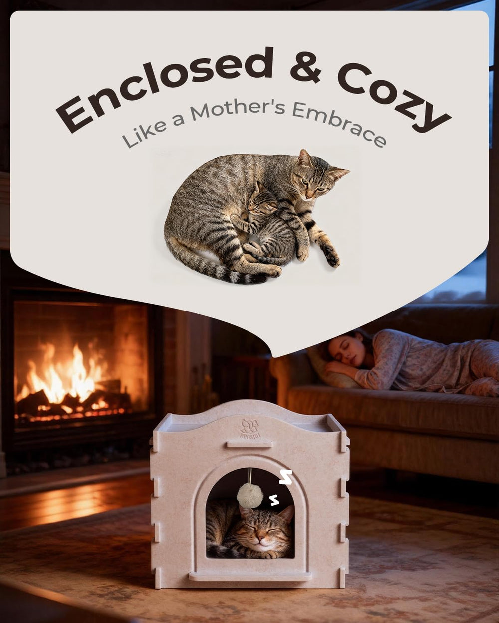 Apasiri scratch-resistant cat house close-up emphasizes durable fabric resisting claws
