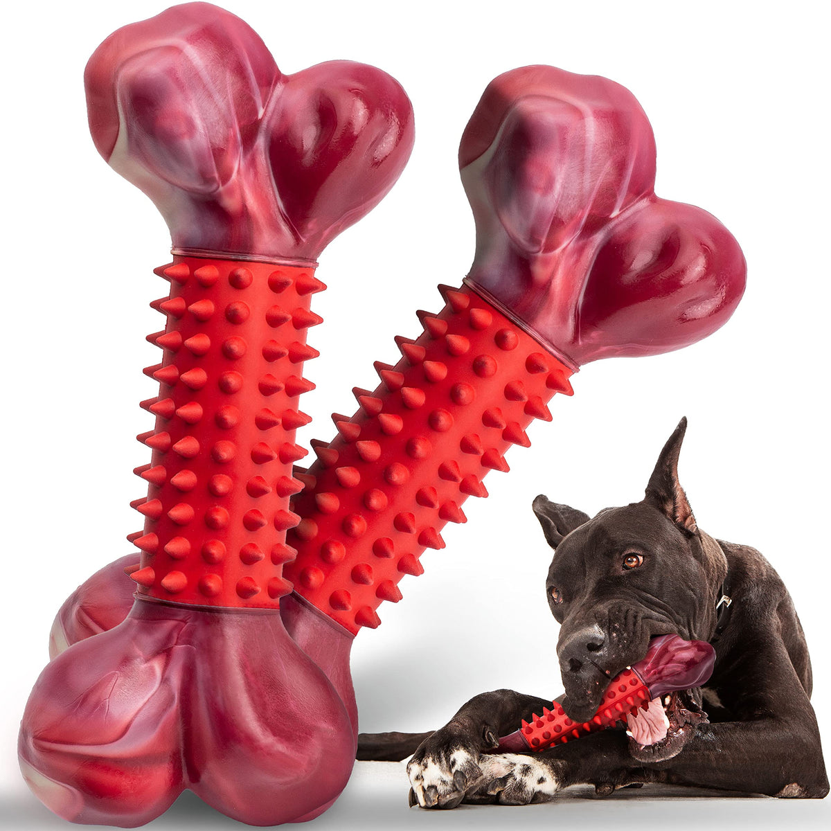 Apasiri tough dog toy beef-flavor nylon-rubber bone, 8.3 inches, for medium and large dogs.