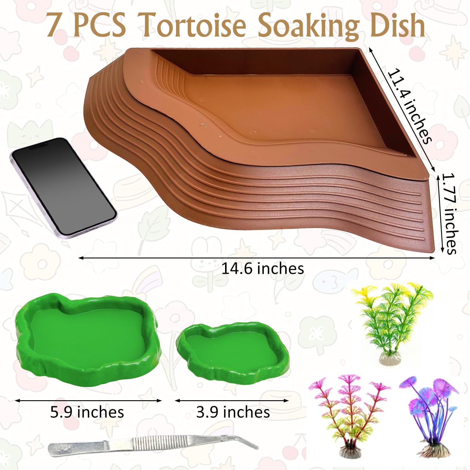 Apatal 2-in-1 turtle water bowl with steps—easy access for climbing