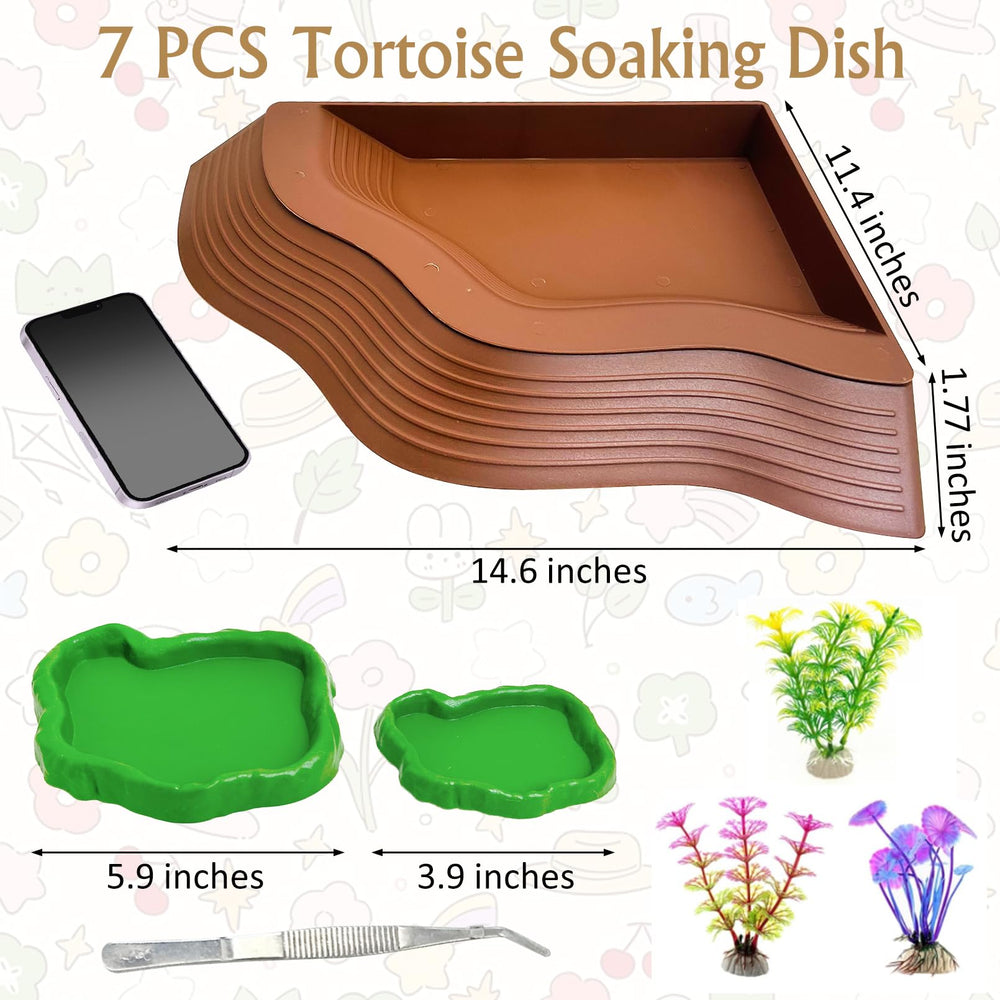 Apatal 2-in-1 turtle water bowl with steps—easy access for climbing