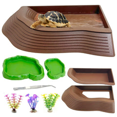 Apatal reptile bathing pool with ramp facilitates easy soaking for small turtles.