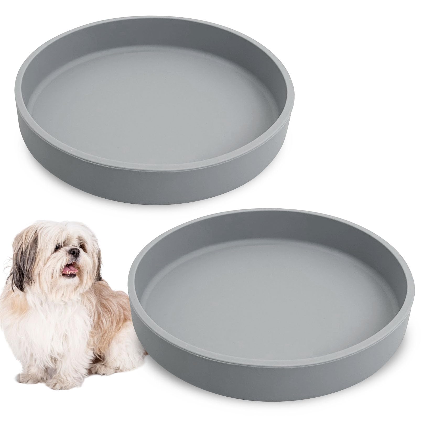 Apatal silicone dog bowl round grey—soft, quiet feeding for small dogs.